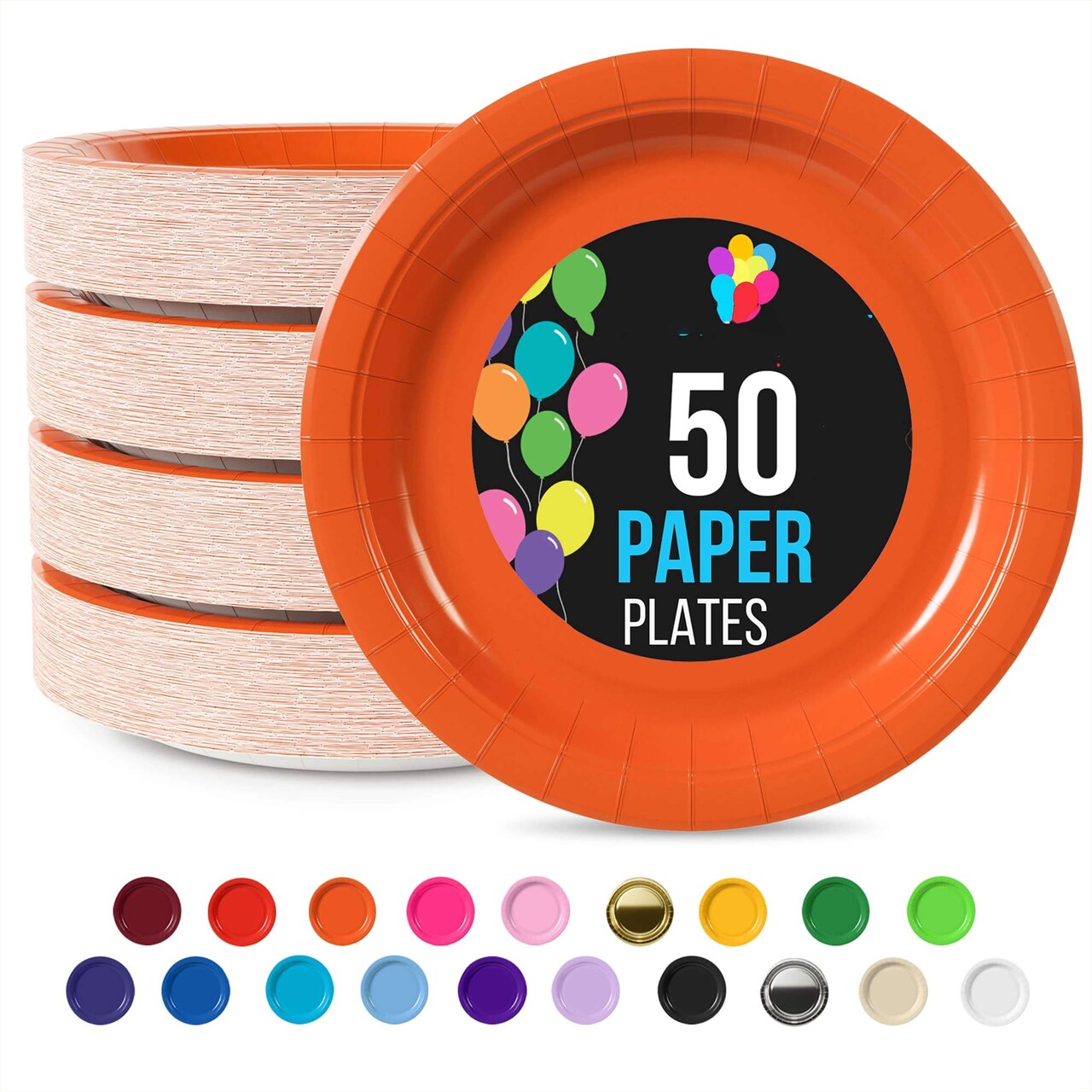 50 Count Orange Paper Plates Disposable Tableware for Parties and Events 7"